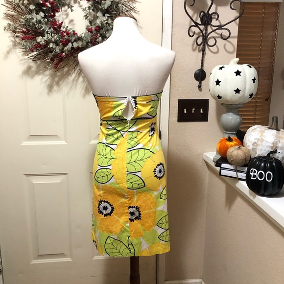Elevenses Yellow Hawaiian Print Strapless Dress🌺 - Picture 6 of 8